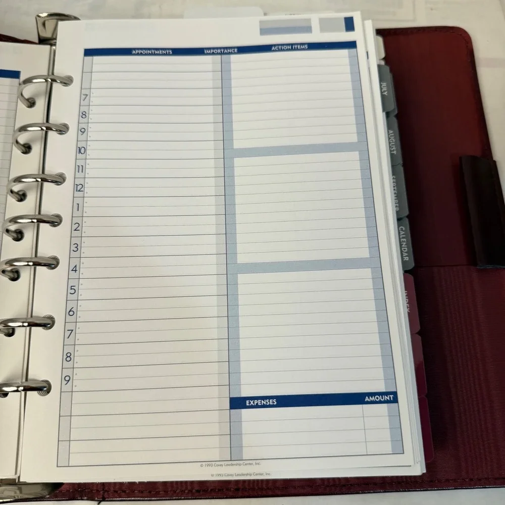 Franklin Covey Seven Habits Organizer Classic Burgundy Leather 7-Ring Binder